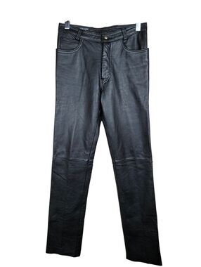 Genuine Black Thick Leather Biker Rocker Cowboy Moto Men's Pants Sz 30